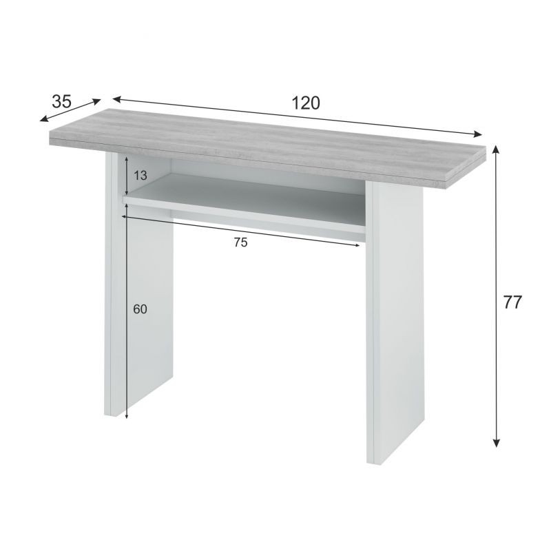 Table auxiliaire extensible L120xP35, 70 cm VESON (Blanc, béton) - image 58063