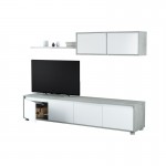 Meuble TV 4 portes avec étagère murale 2 portes L200 cm VESON (Blanc)