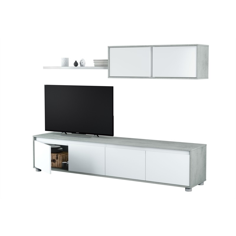 Meuble TV 4 portes avec étagère murale 2 portes L200 cm VESON (Blanc) - image 58606