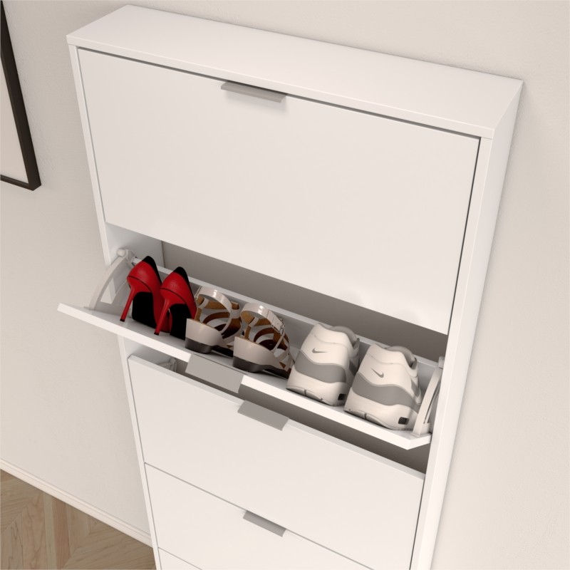 Shoe cabinet 5 lids L70xH180 cm OLWEN (Glossy white) - image 58663
