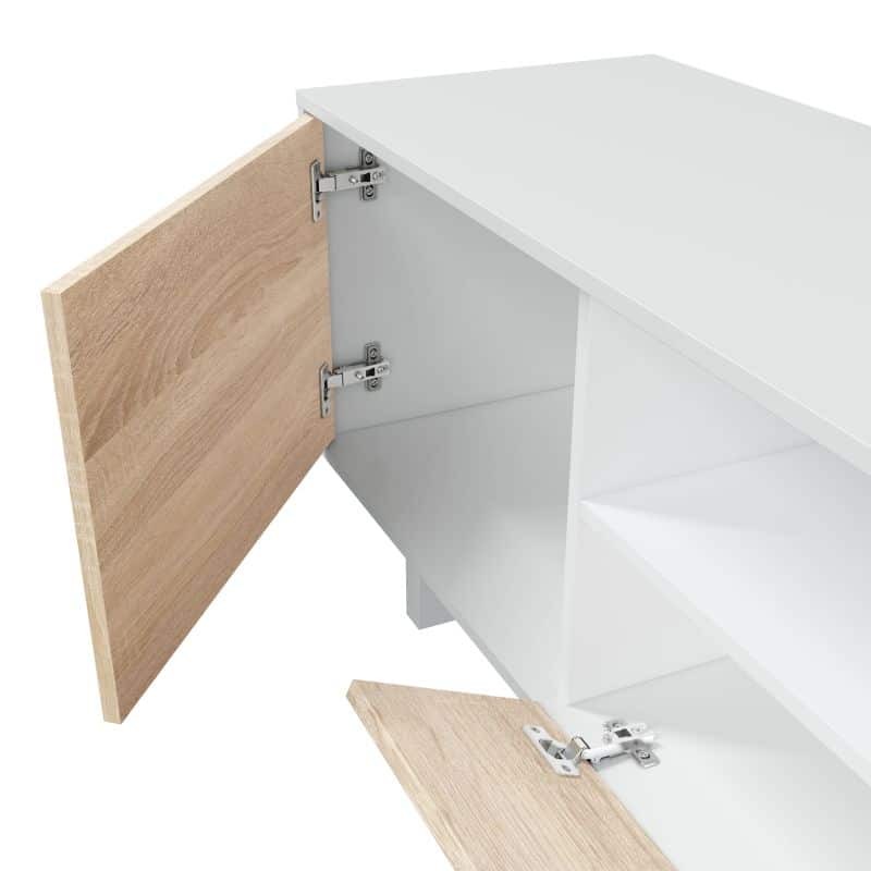 Meuble TV 3 portes avec 1 niche et étagère murale VESON (Blanc, chêne) - image 58666