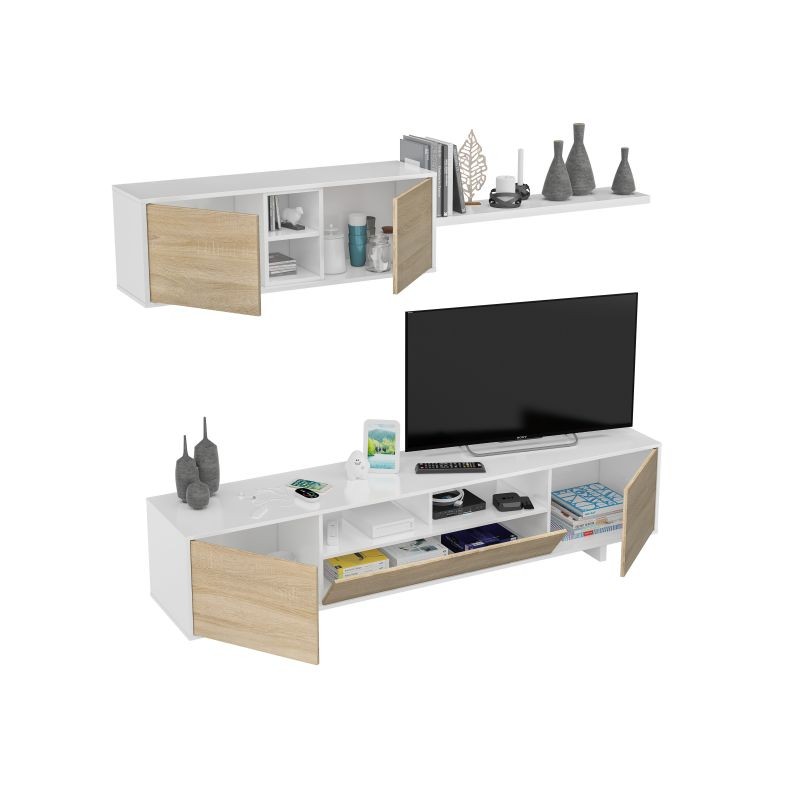 TV stand 3 doors with 1 niche and wall shelf VESON (White, oak) - image 58667