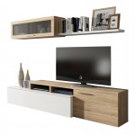 TV stand 2 doors with wall shelf L200 cm VESON (White, oak)