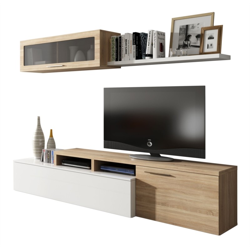TV stand 2 doors with wall shelf L200 cm VESON (White, oak) - image 58692
