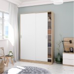 Wardrobe design 2 sliding doors L120xH200 cm RONAN (White, oak)