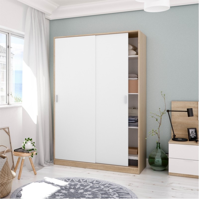 Wardrobe design 2 sliding doors L120xH200 cm RONAN (White, oak) - image 58699