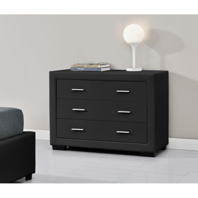 Bedroom chest of drawers 3 drawers in ALESIA Imitation Leather (Black) - image 58727