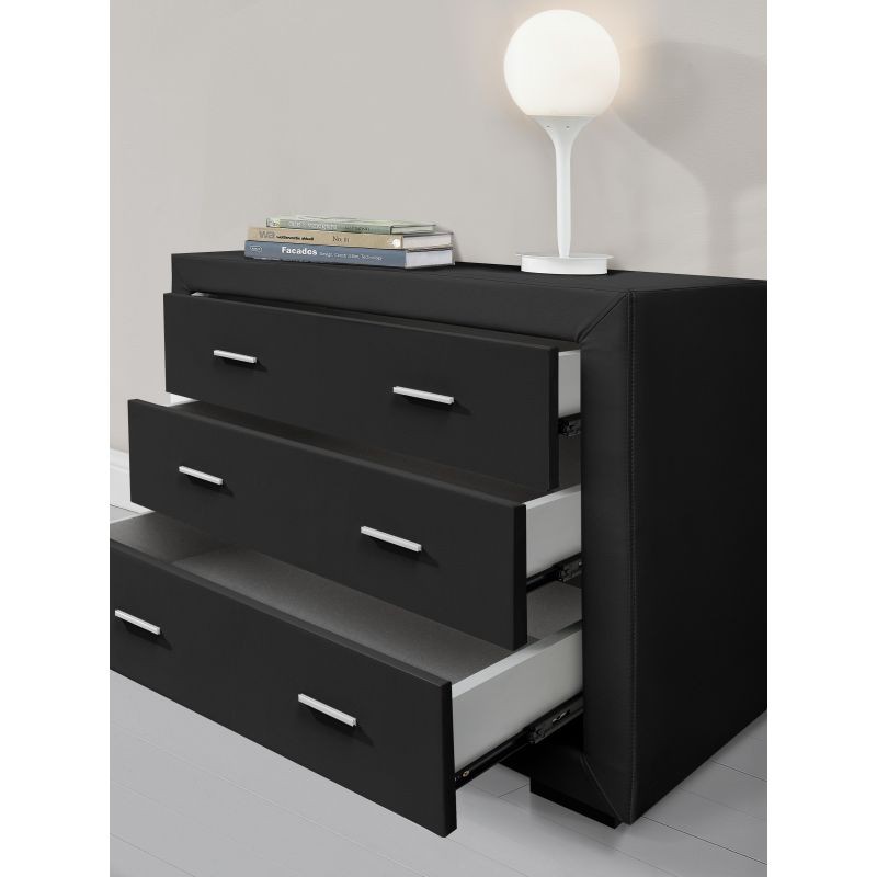 Bedroom chest of drawers 3 drawers in ALESIA Imitation Leather (Black) - image 58729