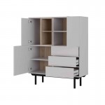 Industrial high sideboard 3 doors and 3 drawers NORI (Grey, wood)