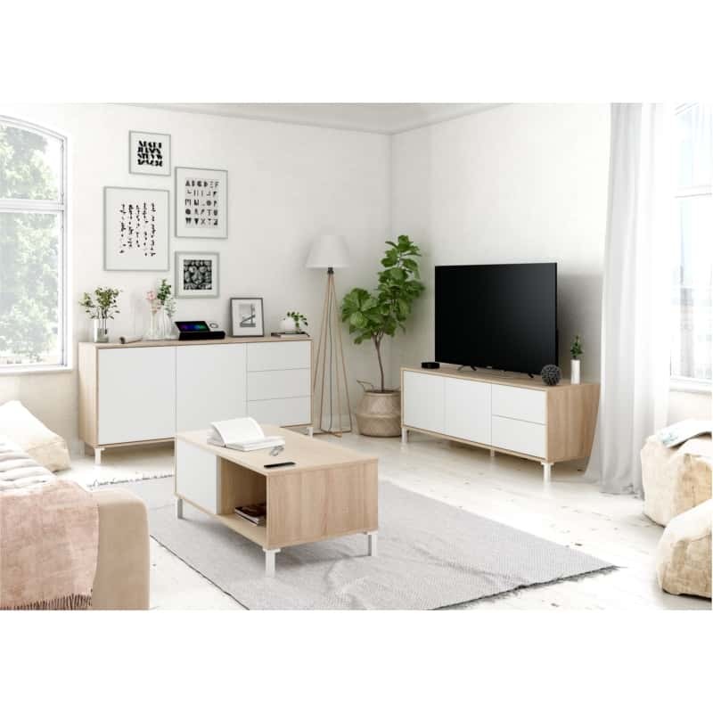 TV stand 2 doors and 2 drawers L130 cm VESON (White, Oak) - image 58800