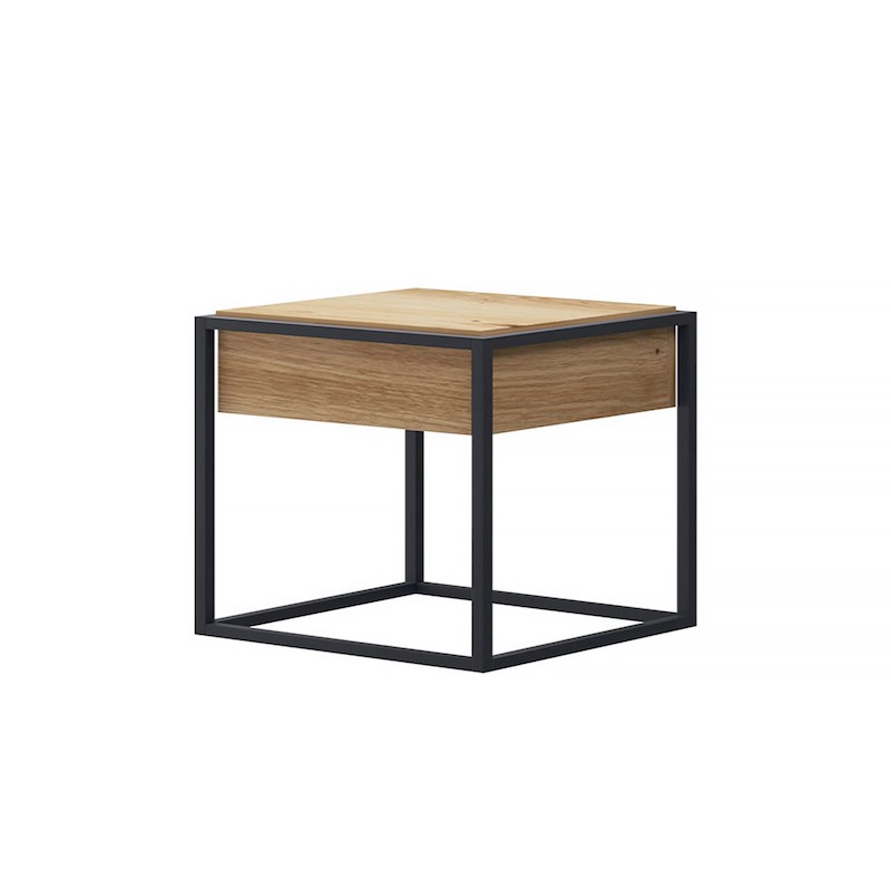 Tavolino, estremità divano industriale 60 cm con cassetto JILL (Nero, legno)