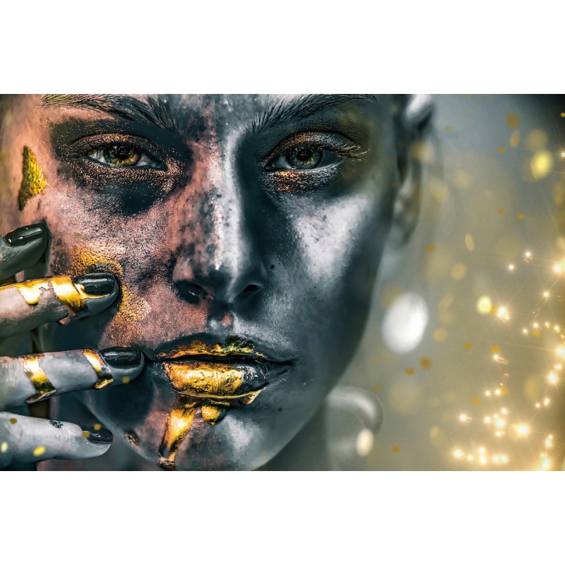 Gemälde auf Glas MYSTERIOUS WOMAN (80 x 120 cm) (grau, gold) - image 59214