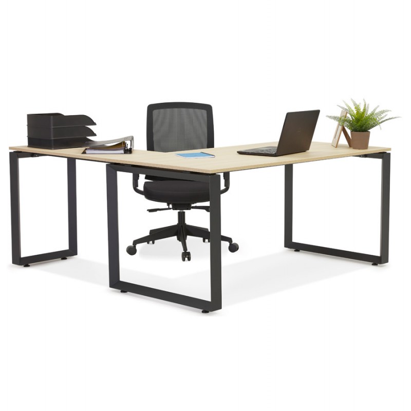 Design corner desk in wood black feet (160x170 cm) OSSIAN (natural finish) - image 59406
