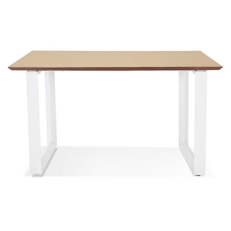 Diseño de escritorio recto en pies blancos de madera (70x130 cm) COBIE (acabado natural) - image 59471