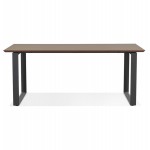 Design gerader Schreibtisch aus Holz schwarze Füße (90x180 cm) COBIE (Walnuss-Finish)