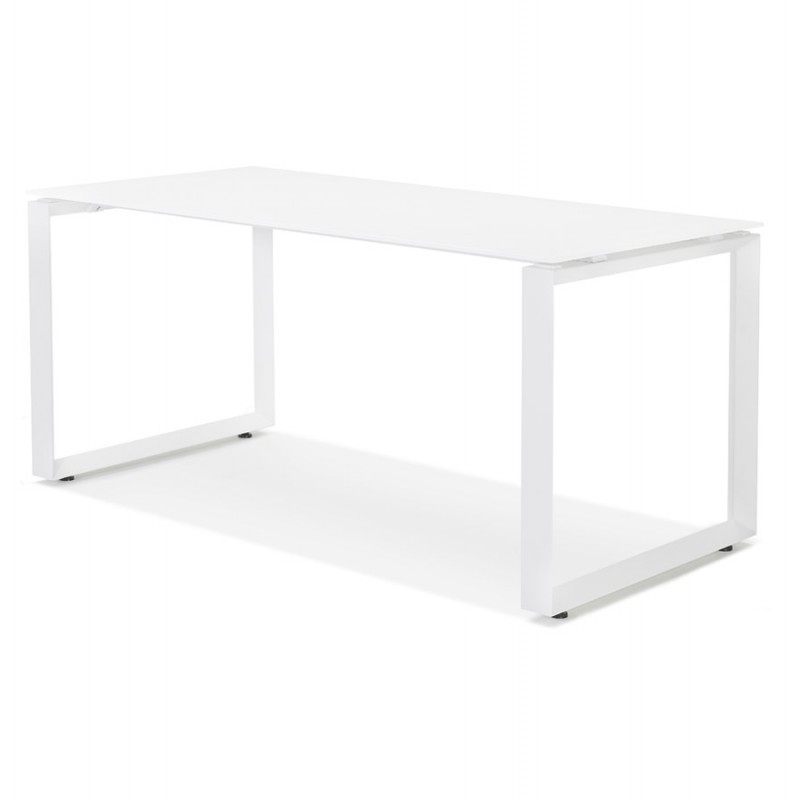 Bureau droit design en verre trempé pieds blancs (80x160 cm) OSSIAN (finition blanc) - image 59579