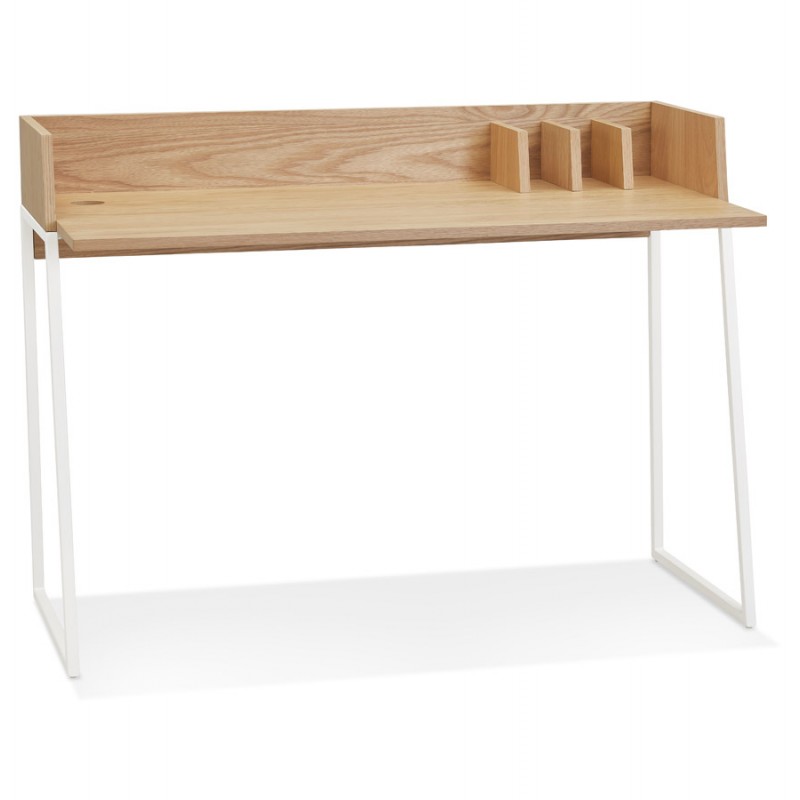 Diseño de escritorio recto en pies blancos madera (62x120 cm) ELIOR (acabado natural) - image 59600