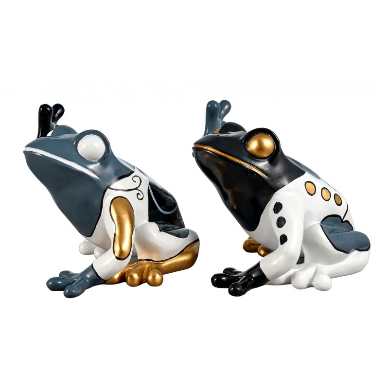 Set of 2 Decorative Resin Statues SEATED FROGS (H32 cm) (white, grey, gold) - image 60007