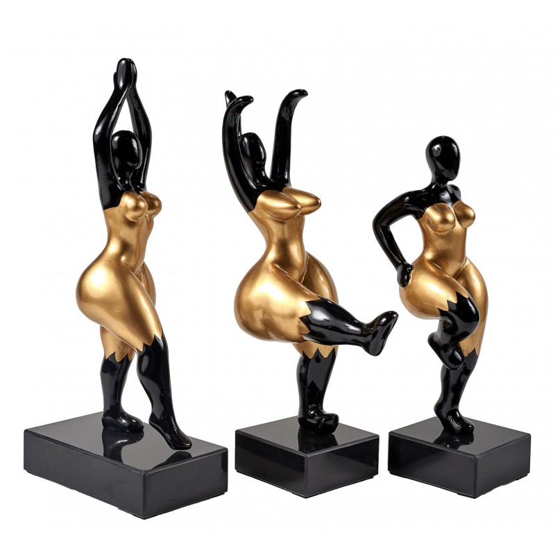 Set di 3 statue decorative in resina DONNA PAVLOVAS (H40 cm) (nero, oro) - image 60042
