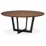 Table à manger ronde design pied noir WANNY (Ø 120 cm) (noyer)