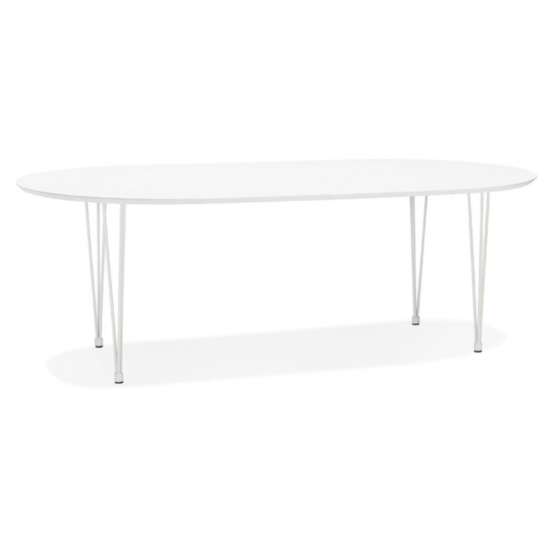 Mesa de comedor extensible de madera y pata de metal blanco ISAAC (120-220x120 cm) (blanco mate) - image 60443