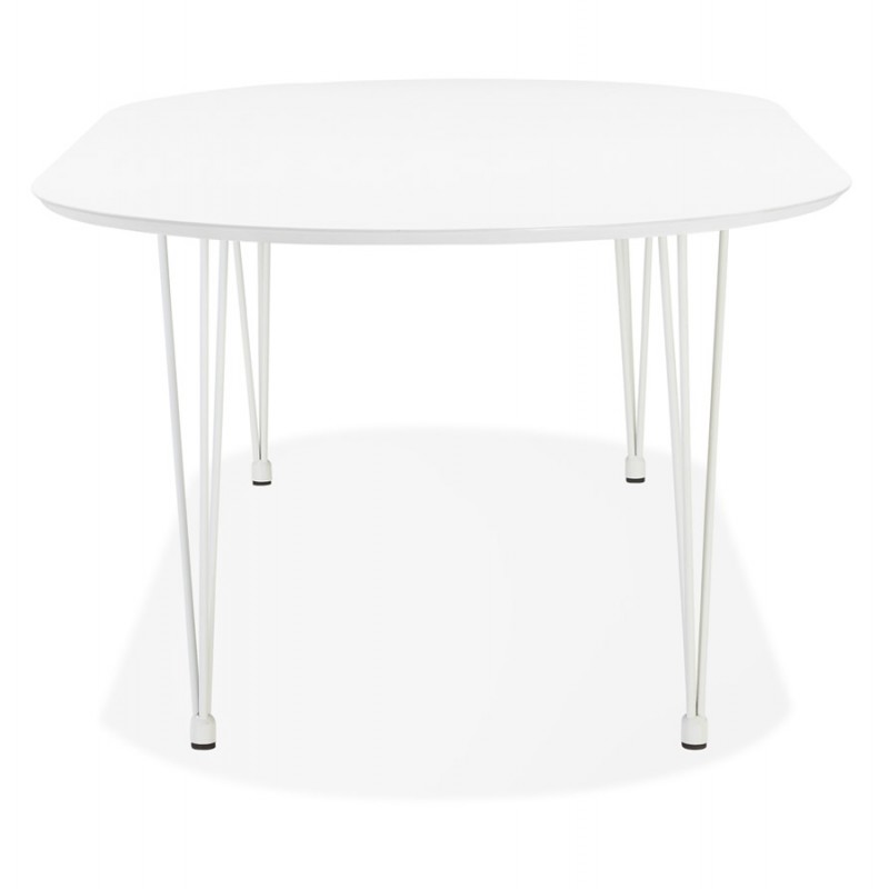 Extendable wooden dining table and white metal leg ISAAC (120-220x120 cm) (matt white) - image 60447