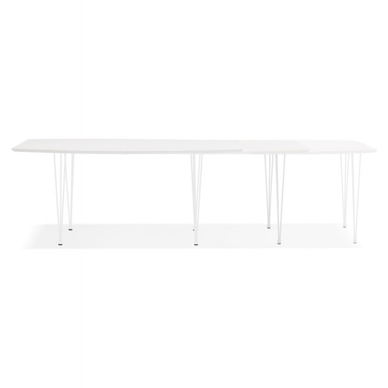 Mesa de comedor extensible en madera y patas metal blanco JUANA (170-270x100 cm) (blanco mate) - image 60458