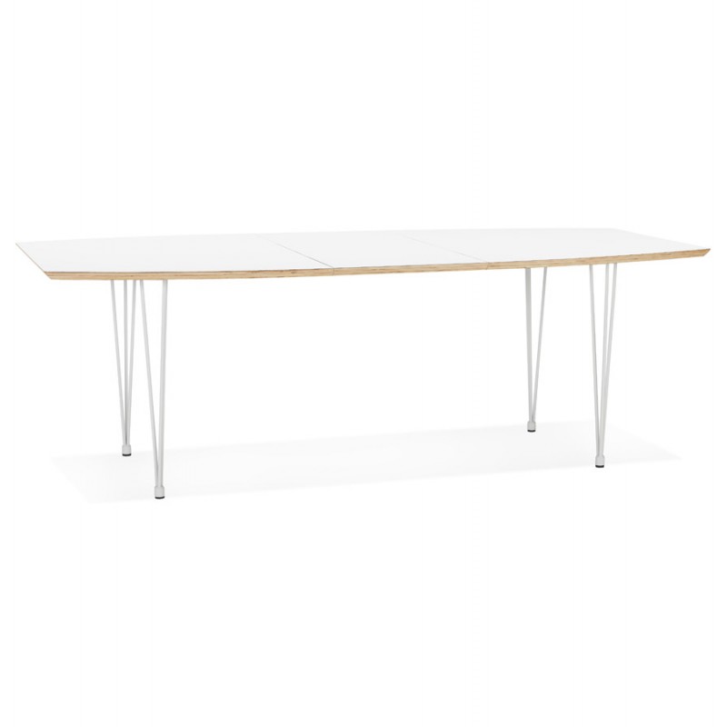 Table à manger extensible en bois et pieds métal blanc MARIE (170-270x100 cm) (blanc) - image 60464