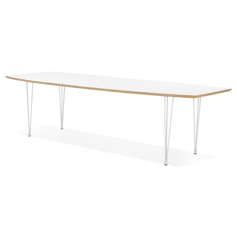 Extendable dining table in wood and white metal legs MARIE (170-270x100 cm) (white) - image 60468