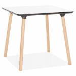 Table de repas design carrée pied bois de hêtre JANINE (80x80 cm) (blanc)