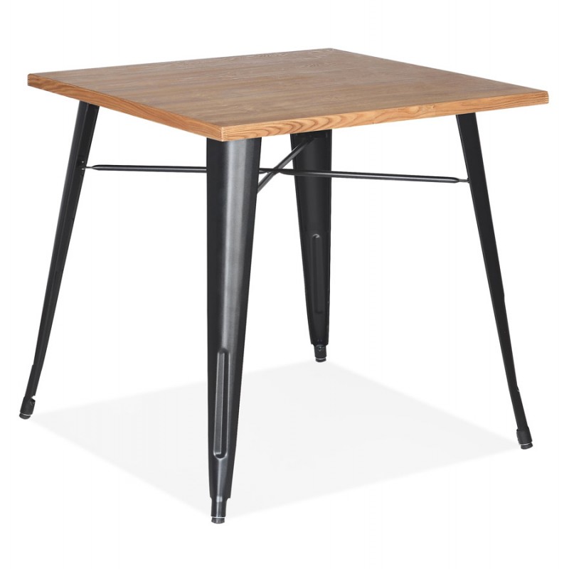 Table carré style industriel en bois et métal noir GILOU (76x76 cm) (naturel) - image 60681
