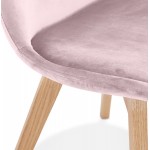 Chaise vintage et scandinave en velours pieds en bois naturel LEONORA (Rose)