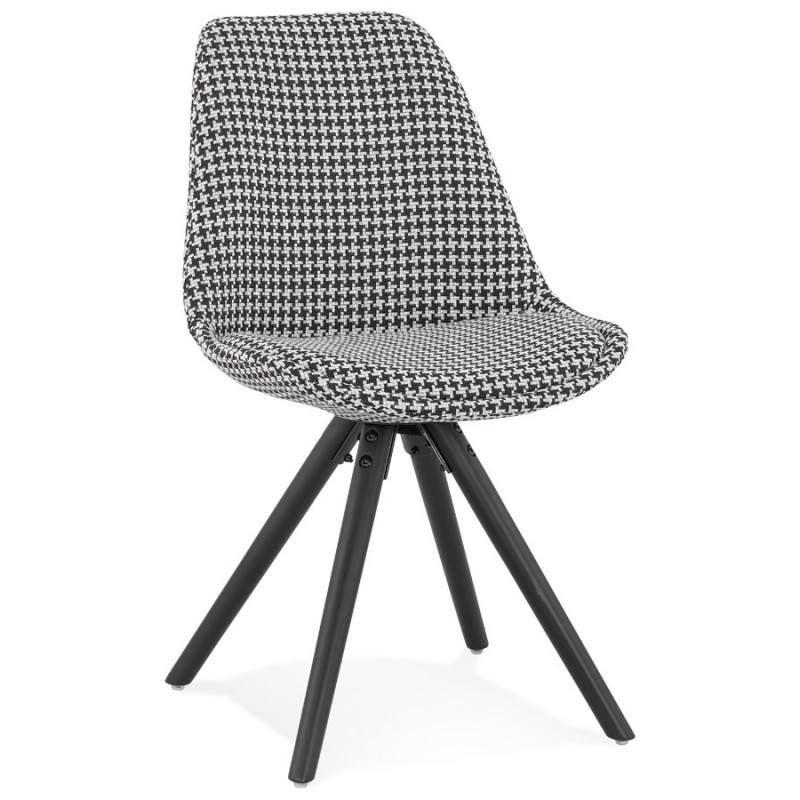 Chaise vintage et industrielle en tissu pieds bois noirs ALINA (Pied de poule) - image 61075
