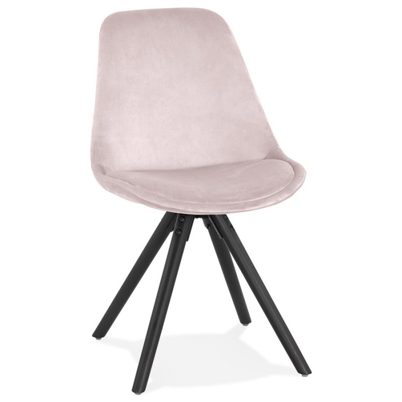 Vintage and industrial velvet chair feet in black wood ALINA (Pink) - image 61094