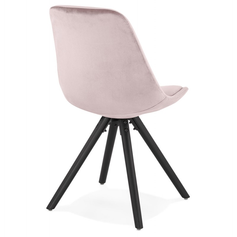 Pies de silla de terciopelo vintage e industrial en madera negra ALINA (Rosa) - image 61097
