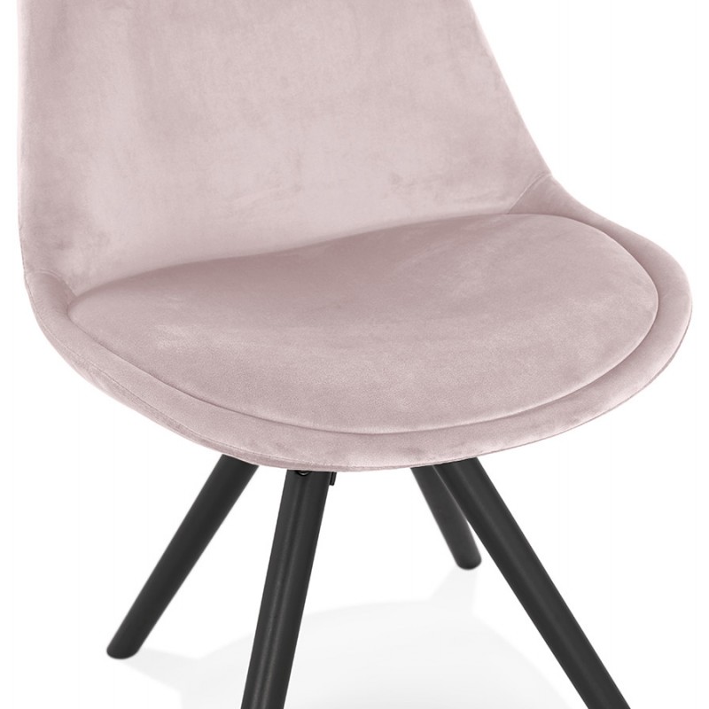 Pies de silla de terciopelo vintage e industrial en madera negra ALINA (Rosa) - image 61100