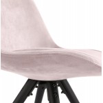 Chaise vintage et industrielle en velours pieds en bois noir ALINA (Rose)