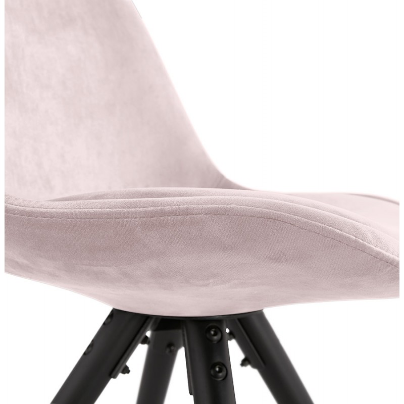 Pies de silla de terciopelo vintage e industrial en madera negra ALINA (Rosa) - image 61103