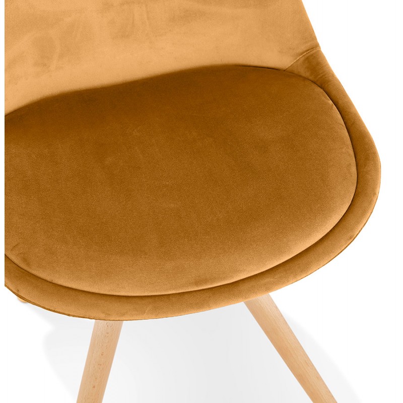 Chaise vintage et industrielle en velours pieds bois naturel ALINA (Moutarde) - image 61111