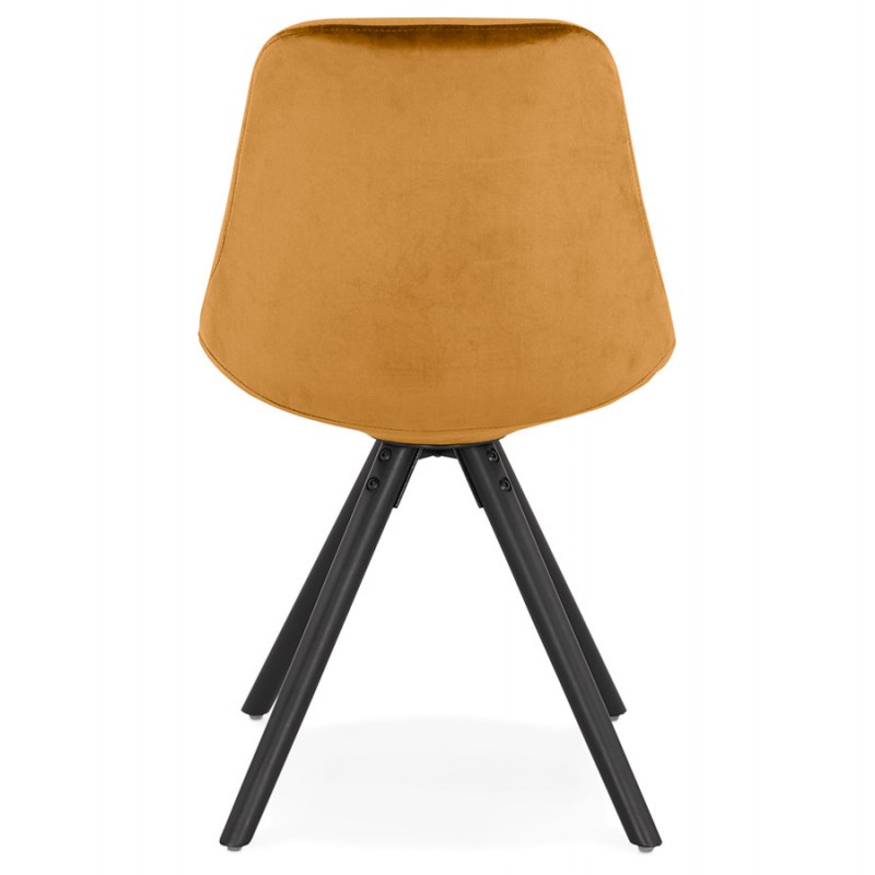 Chaise vintage et industrielle en velours pieds en bois noir ALINA (Moutarde) - image 61120