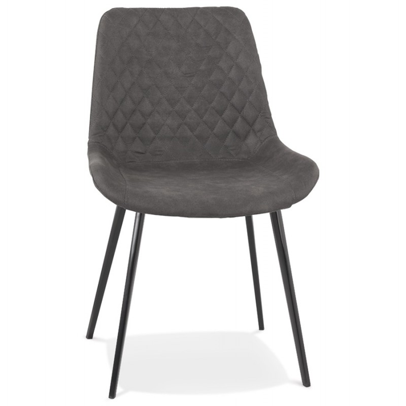 Chaise vintage et rétro en microfibre pieds métal noirs JALON (gris foncé) - image 61156