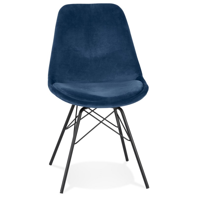 Design chair in black metal velvet fabric feet black metal IZZA (blue) - image 61315