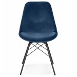 Design-Stuhl aus schwarzem Metall, Samtstofffüße, schwarzes Metall IZZA (blau)