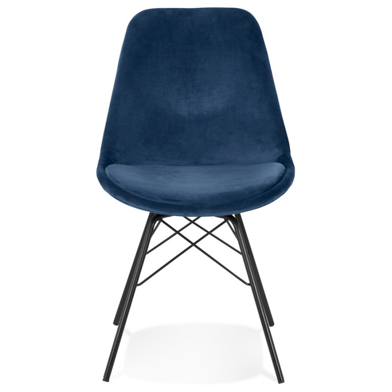 Chaise design en tissu velours pieds métal noirs IZZA (bleu) - image 61316