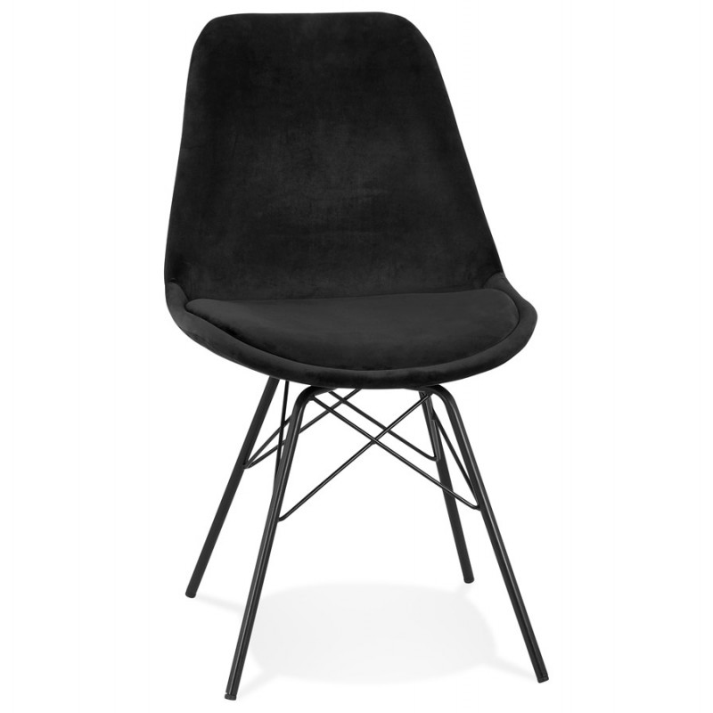 Chaise design en tissu velours pieds métal noirs IZZA (noir) - image 61325