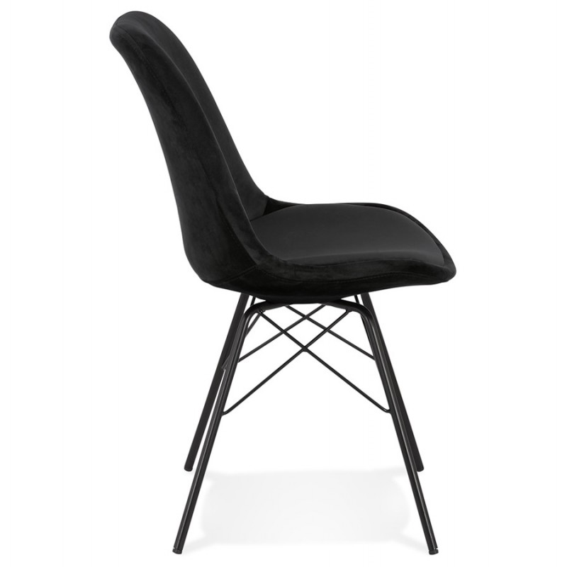 Chaise design en tissu velours pieds métal noirs IZZA (noir) - image 61327