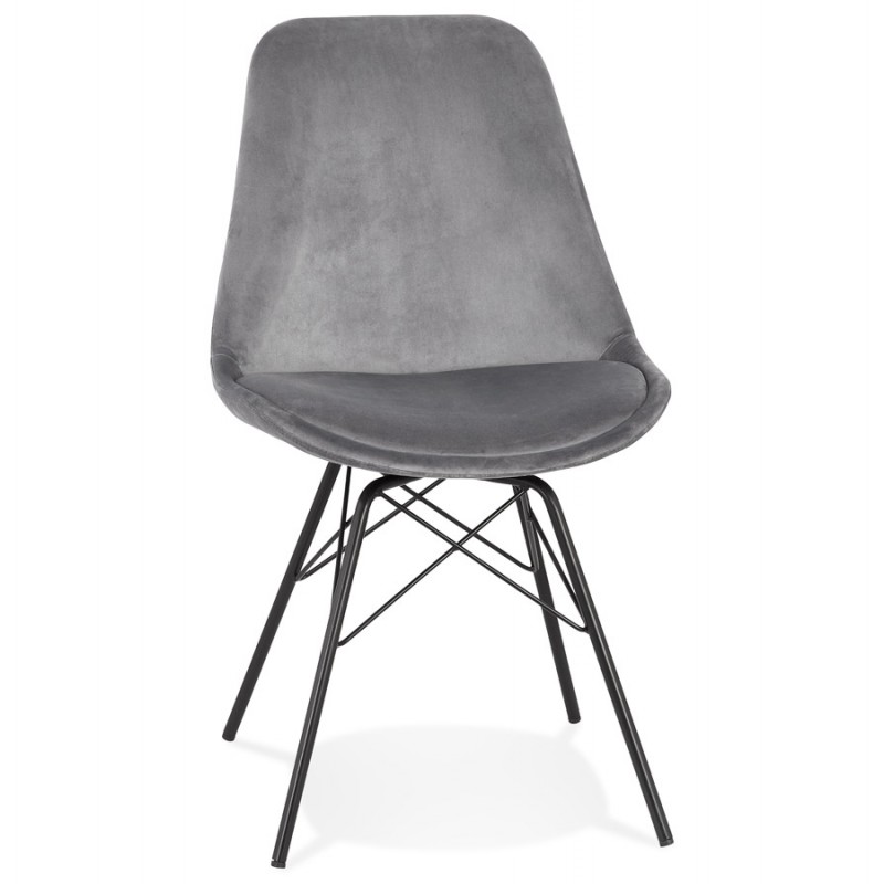 Design-Stuhl aus schwarzem Metall Samtstofffüße schwarz IZZA (grau) - image 61335