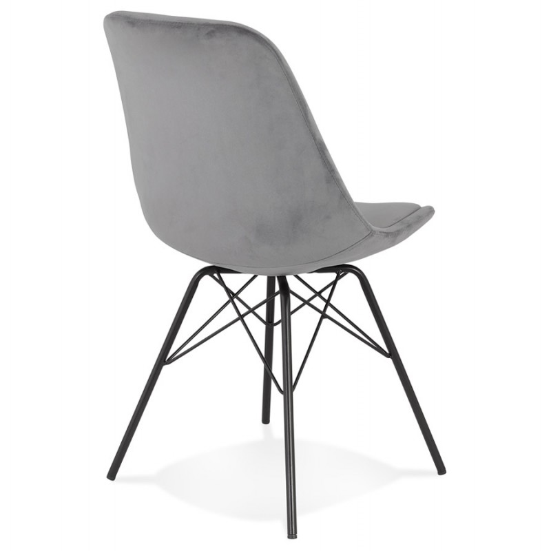 Chaise design en tissu velours pieds métal noirs IZZA (gris) - image 61338