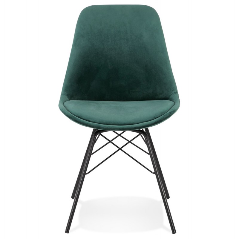 Chaise design en tissu velours pieds métal noirs IZZA (vert) - image 61346