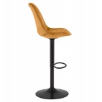 Adjustable rotary and vintage bar stool in black metal foot velvet CARLO (Mustard)
